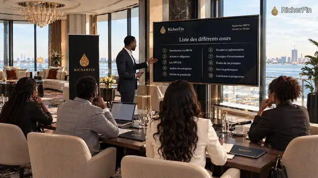Un formateur présente le programme de la masterclass BRVM RicherFin à un groupe de participants.